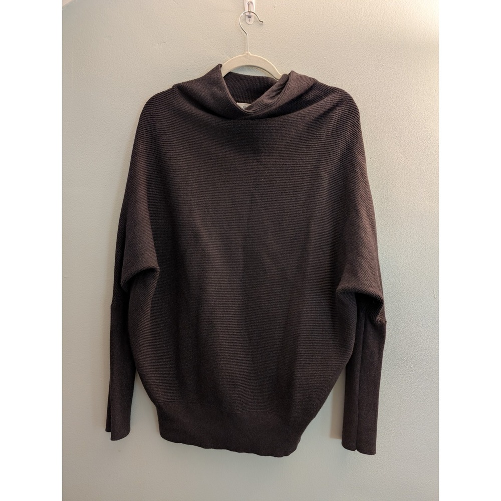 Bluivy Slouch Neck Dolman Pullover Sweater Womens S/M Gray Brown Ribbed W00222